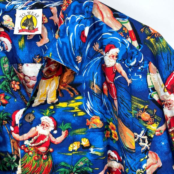 Vintage Mens Max Boxxer Yo Wear 100% Cotton Santa Claus Hawaiian Shirt Size L - Picture 2 of 11
